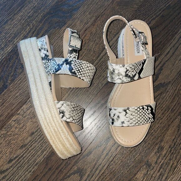 Steve Madden Fifer Python Snake Print Espadrille Wedge Sandals Flatform 8.5 - Picture 2 of 7